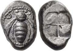GREEK COINS Ionia. Ephesos. Circa 500-420 BC. Drachm (Silver, 14 mm, 3.41 g). Bee with spiral antennae. Rev. Quadripartite incuse square. Karwiese VI, Type 1A. SNG Kayhan 119. Bold and attractive with