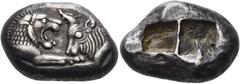 GREEK COINS Kings of Lydia. Kroisos, circa 560-546 BC. Stater (Silver, 14.5 - 21.1 mm, 10.68 g), Sardes. On the left, forepart of a lion to right confronting, on the right, the forepart of a bull to l