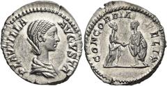 ROMAN COINS Plautilla, Augusta, 202-205. Denarius (Silver, 19 mm, 3.48 g, 12 h), Rome. PLAVTILLA AVGVSTA Draped bust of Plautilla to right. Rev. CONCORDIA FELIX Plautilla, on the left standing right, 