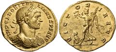 ROMAN COINS Aurelian, 270-275. Aureus (Gold, 22 mm, 4.53 g, 12 h), Mediolanum, 3rd emission, mid-end 272. IMP C L DOM AURELIANVS P F AVG Laureate and cuirassed bust of Aurelian to right. Rev. VICTORIA