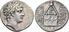 Greek SELEUKID KINGS. Antiochos VI Dionysos, 144-142 BC. Tetradrachm (Silver, 28 mm, 16.46 g, 12 h), Tarsos, 143/2-c.142. Diademed head of Antiochos VI to right. Rev. ΒΑΣΙΛΕΩΣ-ΑΝΤΙΟΧΟΥ / ΕΠΙΦΑΝΟΥΣ-ΔΙΟ