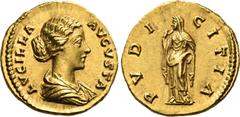 Roman Imperial & Provincial Lucilla, Augusta, 164-182. Aureus (Gold, 19 mm, 7.23 g, 12 h), wife of Lucius Verus, and struck during the joint reign of Lucius Verus and Marcus Aurelius, Rome, 166-169. L
