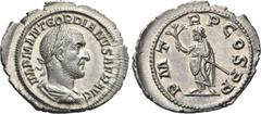 Roman Imperial & Provincial Gordian I, 238. Denarius (Silver, 22.5 mm, 2.54 g, 12 h), Rome, 1-22 April, 238. IMP M ANT GORDIANVS AFR AVG Laureate, draped and cuirassed bust of Gordian I to right. Rev.