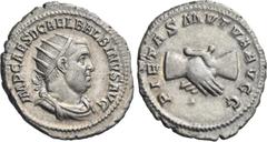 Roman Imperial & Provincial Balbinus, 238. Antoninianus (Silver, 22 mm, 4.81 g, 7 h), Rome. IMP CAES D CAEL BALBINVS AVG Radiate, draped and cuirassed bust of Balbinus to right. Rev. PIETAS MVTVA AVGG