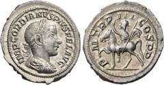 Roman Imperial & Provincial Gordian III, 238-244. Denarius (Silver, 21 mm, 3.54 g, 6 h), Rome, 240. IMP GORDIANVS PIVS FEL AVG Laureate, draped and cuirassed bust of Gordian III to right. Rev. P M TR 