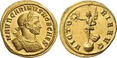 Roman Imperial & Provincial Carinus, as Caesar, 282-283. Aureus (Gold, 19 mm, 4.49 g, 6 h), Siscia, 282. M AVR CARINVS NOB CAES Laureate and cuirassed bust of Carinus to right. Rev. VICTORIA AVG Victo