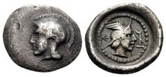 Greek LYCIA. Cadyanda. Time of Dynast Hñtruma, Circa 410-390 BC. Obol (Silver, 10.5 mm, 0.72 g, 1 h). Head of Athena to left, wearing crested Attic helmet. Rev.