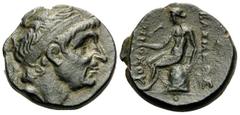 Greek SELEUKID KINGS OF SYRIA. Antiochos I Soter, 281-261 BC. (Bronze, 15 mm, 3.38 g, 4 h), Antioch on-the-Orontes. Diademed head of Antiochos I to right. Rev. ΒΑΣΙΛΕΩΣ ΑΝΤΙΟΧΟΥ Apollo seated left on 