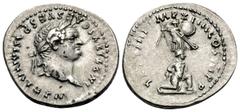 Roman Imperial Titus, 79-81. Denarius (Silver, 20 mm, 3.32 g, 6 h), Rome, 79. IMP TITVS CAES VESPASIAN AVG P M Laureate head of Titus to right. Rev. TR P VIII IMP XIIII COS VII P P Trophy; at base, bo