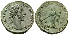 Roman Imperial Commodus, 177-192. Dupondius (Bronze, 25 mm, 13.03 g, 6 h), Rome, 181. M COMMODVS ANTONINVS AVG Radiate head of Commodus to right. Rev. PROVI DEOR TR P VI IMP IIII COS III P P / S - C P