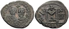 Byzantine Revolt of the Heraclii, 608-610. 40 Nummia or Follis (Bronze, 32 mm, 10.86 g, 5 h), Alexandria, 1st officina, year XIIII = 610. dmN ERACLIO CONSUL II Bareheaded busts of Heraclius and his fa
