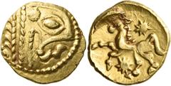 Celtic Coins CELTIC, Northeast Gaul. Veliocassi. End of 2nd century - 50 BC. Stater (Gold, 18.5 mm, 6.40 g, 2 h), "à l'astre" series, probably struck during Caesar's Gallic Wars, c. 58-50 BC. Stylized