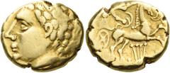 Celtic Coins CELTIC, Central Gaul. Arverni. Late 2nd-early 1st century BC. Stater (Gold, 17 mm, 7.40 g, 1 h). Laureate male head to left. Rev. Charioteer, holding kentron in his right hand and reins i