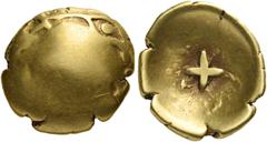 Celtic Coins CELTIC, Central Europe. Vindelici. Circa 2nd-1st century BC. Quarter stater or 'Glattes Regenbogenschüsselchen' (Gold, 13 mm, 1.41 g). Almost obliterated celticized male head, with large 