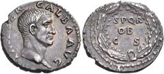 Roman Imperial Coins Galba, 68-69. Denarius (Silver, 18 mm, 3.33 g, 7 h), Rome, circa July 68 - January 69. IMP SER GALBA AVG Bare head of Galba to right. Rev. SPQR / OB / C S within oak wreath. BMC 3
