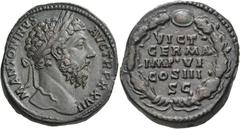 Roman Imperial Coins Marcus Aurelius, 161-180. Sestertius (Orichalcum, 30 mm, 29.14 g, 12 h), Rome, 172-173. M ANTONINVS AVG TR P XXVII Laureate head of Marcus Aurelius to right. Rev. VICT / GERMA / I