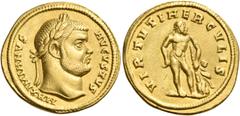 Roman Imperial Coins Maximianus, first reign, 286-305. Aureus (Gold, 20 mm, 6.49 g, 11 h), Cyzicus (?), c. 293. MAXIMIANVS AVGVSTVS Laureate head of Maximianus Herculeus to right. Rev. VIRTVTI HERCVLI