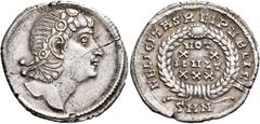 Roman Imperial Coins Constantius II, 337-361. Siliqua (Silver, 20 mm, 2.99 g, 6 h), Nicomedia, 340-351. Laureate and rosette diademed head of Constantius to right, with upraised eye. Rev. FELICITAS RE