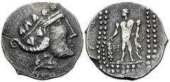 The Vineyard Collection Part II, Spain to Sicily CELTIC. Danube Region. Circa 1st century BC. Tetradrachm (Silver, 38 mm, 17.09 g, 2 h), a late imitation of the Thasian tetradrachms, but still recogni