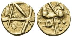 Celtic CELTIC, Northeast Gaul. Nervii. Circa 2nd century BC. Quarter Stater (Gold, 12 mm, 1.95 g), "Gallo-Belgic" issue, 'à la lyre' series. Die defaced with chisel marks. Rev. Chariot drawn to left b