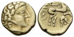 Celtic CELTIC, Northwest Gaul. Uncertain tribe, circa 3rd-2nd century BC. Quarter Stater (Gold, 11 mm, 1.84 g, 12 h), imitating the staters of Philip II of Macedon. Celticized head of Apollo to right.