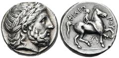 Greek KINGS OF MACEDON. Philip II, 359-336 BC. Tetradrachm (Silver, 23 mm, 14.33 g, 9 h), struck under Philip III, Amphipolis, c. 323/2- c.316/5. Laureate head of Zeus to right. Rev. ΦΙΛΙΠΠΟΥ Young jo