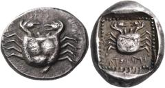 Greek DYNASTS OF LYCIA. Amartite, circa 490/80-440/30 BC. Stater (Silver, 22 mm, 10.63 g, 3 h). Crab seen from above. Rev. ãmrtite (in retrograde Lycian letters). Crab seen from above, in a pelleted b