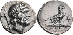 Greek LYCIA. Oinoanda. Circa 200 BC. Stater (Silver, 21 mm, 8.12 g, 12 h). Laureate head of Zeus right; behind his neck, scepter and B. Rev. OINOAN-ΔEΩN Eagle with closed wings, standing right on wing