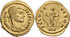 Roman Imperial & Provincial Licinius I, 308-324. Aureus (Gold, 21 mm, 4.41 g, 6 h), Siscia, 308-309. IMP LIC LICINIVS P F AVG Laureate head of Licinius to right. Rev. SALVS AVGG N N/ SIS Salus standin