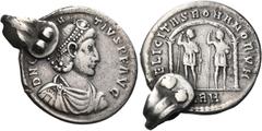 Roman Imperial & Provincial Constantius II, 337-361. Light Miliarense (Silver, 22.5 mm, 4.78 g, 7 h), Sirmium, 353-354. D N CONSTAN-TIVS P F AVG Pearl-diademed, draped and cuirassed bust of Constantiu