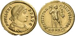 Roman Imperial & Provincial Valens, 364-378. Solidus (Gold, 22 mm, 4.43 g, 11 h), Constantinople, 367. D N VALENS P F AVG Pearl-diademed, draped and cuirassed bust of Valens to right. Rev. RESTITVTOR 