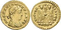 Roman Imperial & Provincial Gratian, 367-383. Solidus (Gold, 21.5 mm, 4.40 g, 6 h), Treveri (Trier), 377-380. D N GRATIANVS P F AVG Rosette-diademed, draped and cuirassed bust of Gratian to right. Rev