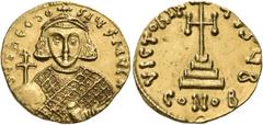 Byzantine Theodosius III of Adramytium, 715-717. Solidus (Gold, 19 mm, 4.49 g, 6 h), Constantinople, 2nd officina (B), 715. d N ThEOdO-SIЧS MЧL A' Crowned facing bust of Theodosius II, wearing loros, 
