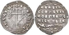 Byzantine Basil II Bulgaroktonos, with Constantine VIII, 976-1025. Miliaresion (Silver, 25 mm, 2.92 g, 1 h), Constantinople, 977. +IhSЧ XSI-STuS ҺICA (sic!) Patriarchal cross potent on base and four s