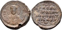 Byzantine Nikolaos Metropolitan of Pessinus in Galatia, 11th century, c. 1054. Seal or Bulla (Lead, 29 mm, 19.45 g, 12 h). O/ N/I-K/OΛ/A' Nimbate facing bust of Saint Nicholas, raising hand in benedic