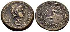 Greek KINGS OF COMMAGENE. Antiochos IV Epiphanes, 38-40 and 41-72. Tetrachalkon (Bronze, 23 mm, 7.68 g, 1 h), with a re-validation countermark from Antioch. Late series with bevelled edge, Samosata, c