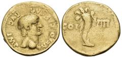 Roman Imperial Nero, 54-68. Aureus (Gold, 19 mm, 7.27 g, 7 h), indian mule imitation with an obverse of Nero combined with a reverse of Vespasian, late 1st - early 2nd century AD. NERO CAESAR AVG IMP 