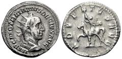 Roman Imperial Trajan Decius, 249-251. Antoninianus (Silver, 22.5 mm, 3.88 g, 1 h), Rome. IMP C M Q TRAIANVS DECIVS AVG Radiate, draped and cuirassed bust of Trajan Decius to right. Rev. ADVENTVS AVG 