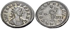 Roman Imperial Probus, 276-282. Antoninianus (Billon, 22 mm, 4.14 g, 12 h), Siscia 7th officina, 281-282. IMP PROBVS P F AVG Radiate and cuirassed bust of Probus to right, with slight drapery on far s