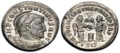 Roman Imperial Constantine I, 307/310-337. Follis (Bronze, 18 mm, 3.28 g, 1 h), Siscia, 3rd officina, 318. IMP CONSTANT-INVS AVG Helmeted, draped and cuirassed bust of Constantine to right. Rev. VICTO