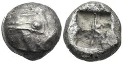 Greek LYCIA. Phaselis. Circa 550-530/20 BC. Stater (Silver, 18 mm, 10.41 g). Prow of galley to left, in the form of a boar's head. Rev. Irregular incuse square. Heipp-Tamer 1. Müseler IX,1 (same dies)