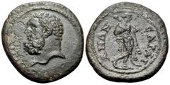 Roman Provincial LYDIA. Sardis. time of Trajan to Hadrian, 98-138. Diassarion (Bronze, 24 mm, 6.48 g, 6 h). Bearded head of Herakles to left. Rev. CΑΡΔΙ-ΑΝΩΝ Omphale standing right with lion's skin ov