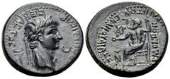 Roman Provincial PHRYGIA. Acmoneia. Nero, 54-68. Hemiassarion (Orichalcum, 18 mm, 4.15 g, 11 h), struck under the archon Lucius Servenius Capito, with his wife Iulia Severa. NEPON KAIΣAP ΣEBAΣTOΣ Laur