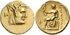 GREEK COINS Akarnania Federal Coinage (Akarnanian Confederacy). Circa 250 BC. Quarter Stater (Gold, 8 mm, 2.10 g, 12 h), Attic standard. Head of the youthful river-god Acheloos to right; behind, retro
