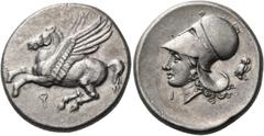 GREEK COINS Corinthia Corinth. Mid 4th century BC. Stater (Silver, 22 mm, 8.57 g, 6 h). Pegasus, with pointed wing, flying to left; below, ?. Rev. Head of Aphrodite to left, wearing pearl necklace and