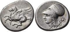 GREEK COINS Corinthia Corinth. Mid 4th century BC. Stater (Silver, 21.5 mm, 8.55 g, 7 h). Pegasus, with pointed wing, flying to left; below, ?. Rev. Α - Ρ Head of Aphrodite to left, wearing Corinthian
