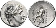 GREEK COINS Seleukid Kings of Syria Antiochos I Soter, 281-261 BC. Tetradrachm (Silver, 29 mm, 17.07 g, 1 h), Smyrna. Diademed head of Antiochos I to right. Rev. ΒΑΣΙΛΕΩΣ ΑΝΤΙΟΧΟΥ Apollo seated left o