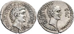 ROMAN COINS Marc Antony and Lucius Antony, Summer, 41 BC. Denarius (Silver, 21 mm, 3.89 g, 1 h), Ephesos, M. Cocceius Nerva, proquaestor. M•ANT•IMP AVG VIR•R•P•C M NERVA PROQ•P (sic!) Bare head of Mar