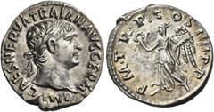 ROMAN COINS Trajan, 98-117. Denarius (Silver, 19 mm, 3.34 g, 7 h), Rome, 101-102. IMP CAES NERVA TRAIAN AVG GERM Laureate head of Trajan to right. Rev. P M TR P COS IIII P P Victory advancing to left,