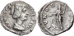 ROMAN COINS Manlia Scantilla, wife of Didius Julianus, Augusta, 193. Denarius (Silver, 18.5 mm, 2.55 g, 11 h), Rome. MANL SCAN-TILLA AVG Draped bust of Manlia Scantilla to right, her hair wrapped in a